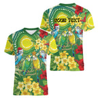 Australia Budgerigars Parakeets Personalised Women V-Neck T-Shirt Cute Budgies Santa Tropical Flowers