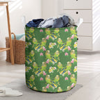 Australia Budgerigars Parakeets Laundry Basket Green And Yellow Bird Seamless Orchids Flowers