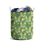 Australia Budgerigars Parakeets Laundry Basket Green And Yellow Bird Seamless Orchids Flowers
