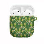 Australia Budgerigars Parakeets AirPods Case Green And Yellow Bird Seamless Orchids Flowers