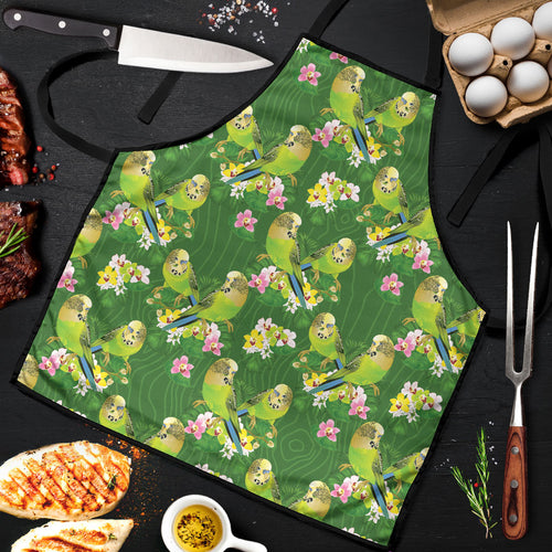 Australia Budgerigars Parakeets Apron Green And Yellow Bird Seamless Orchids Flowers