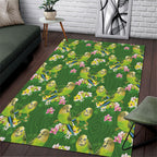 Australia Budgerigars Parakeets Area Rug Green And Yellow Bird Seamless Orchids Flowers
