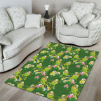Australia Budgerigars Parakeets Area Rug Green And Yellow Bird Seamless Orchids Flowers