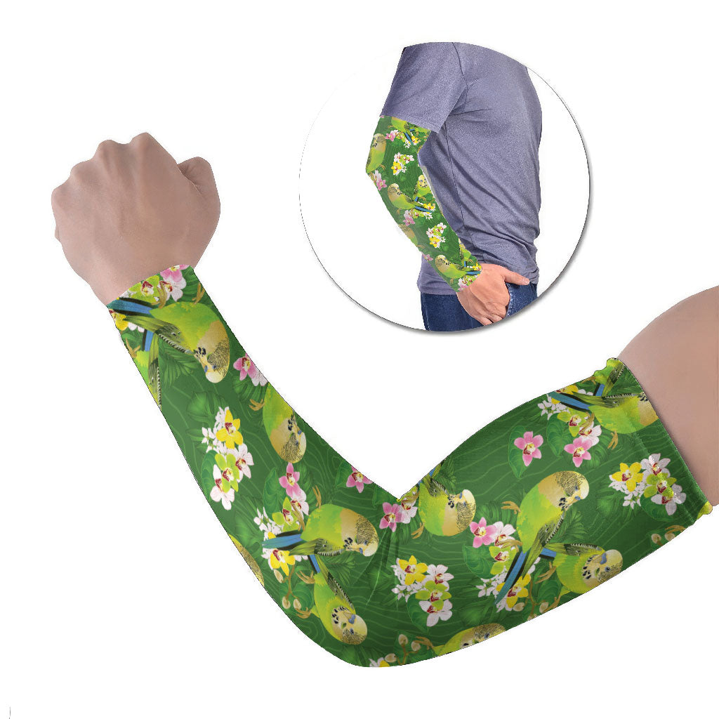 Australia Budgerigars Parakeets Arm Sleeves Green And Yellow Bird Seamless Orchids Flowers
