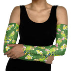 Australia Budgerigars Parakeets Arm Sleeves Green And Yellow Bird Seamless Orchids Flowers
