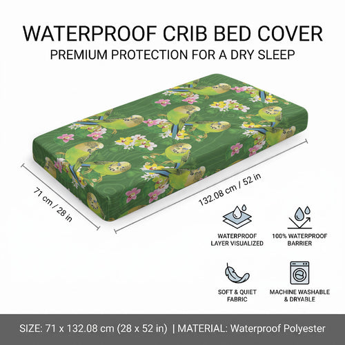 Australia Budgerigars Parakeets Baby Bed Cover Green And Yellow Bird Seamless Orchids Flowers