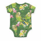 Australia Budgerigars Parakeets Baby Onesie Green And Yellow Bird Seamless Orchids Flowers