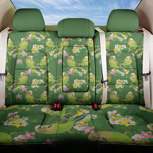 Australia Budgerigars Parakeets Back Car Seat Cover Green And Yellow Bird Seamless Orchids Flowers
