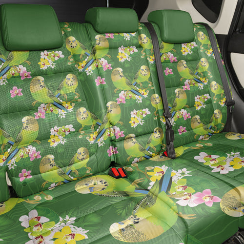 Australia Budgerigars Parakeets Back Car Seat Cover Green And Yellow Bird Seamless Orchids Flowers