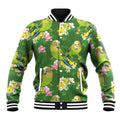 Australia Budgerigars Parakeets Baseball Jacket Green And Yellow Bird Seamless Orchids Flowers