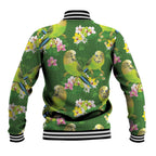 Australia Budgerigars Parakeets Baseball Jacket Green And Yellow Bird Seamless Orchids Flowers