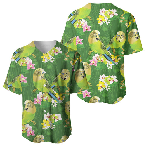 Australia Budgerigars Parakeets Baseball Jersey Green And Yellow Bird Seamless Orchids Flowers