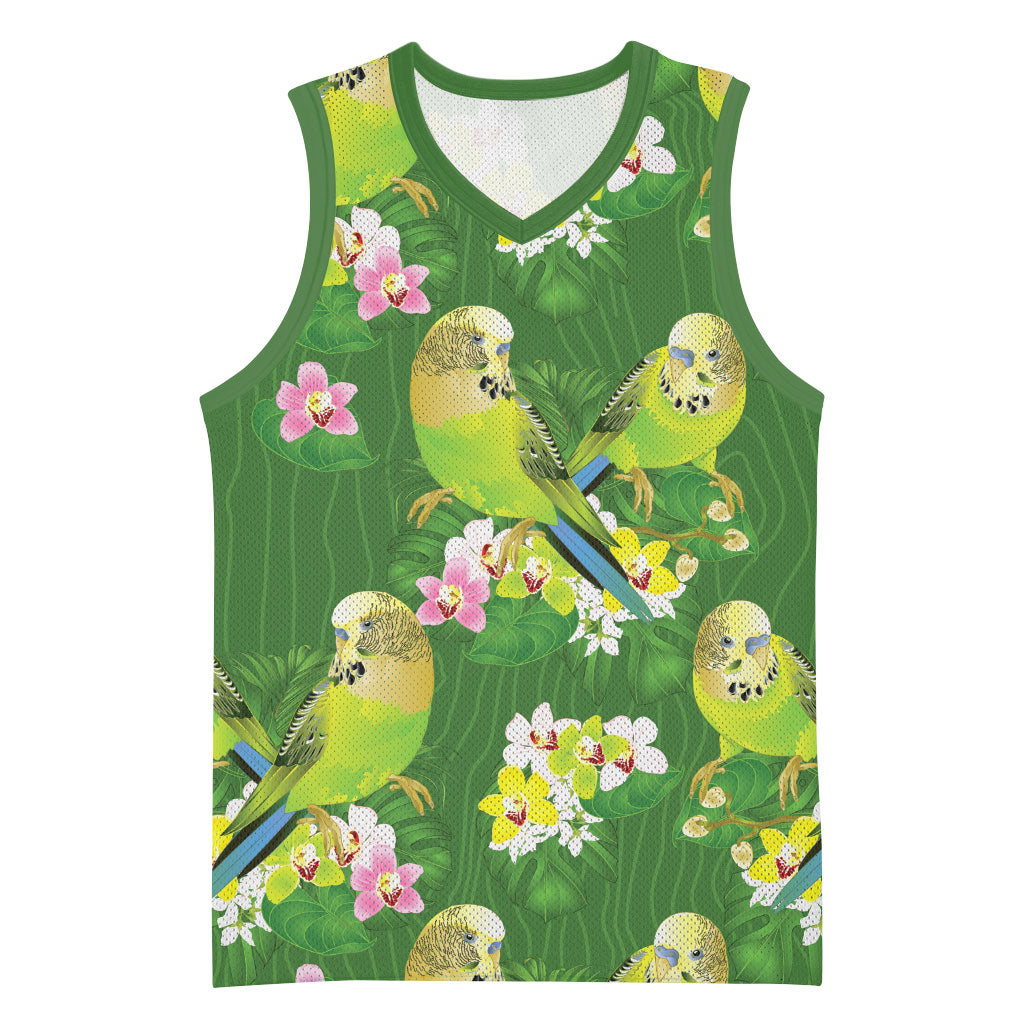 Australia Budgerigars Parakeets Basketball Jersey Green And Yellow Bird Seamless Orchids Flowers