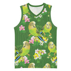 Australia Budgerigars Parakeets Basketball Jersey Green And Yellow Bird Seamless Orchids Flowers