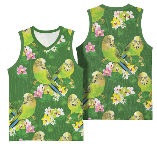 Australia Budgerigars Parakeets Basketball Jersey Green And Yellow Bird Seamless Orchids Flowers
