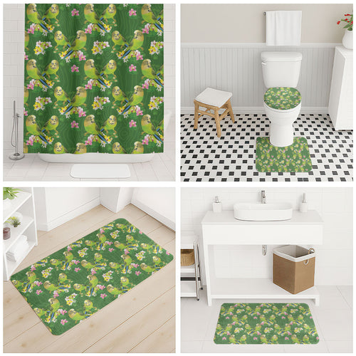 Australia Budgerigars Parakeets Bathroom Set Green And Yellow Bird Seamless Orchids Flowers