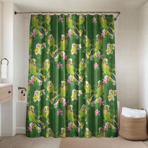 Australia Budgerigars Parakeets Bathroom Set Green And Yellow Bird Seamless Orchids Flowers