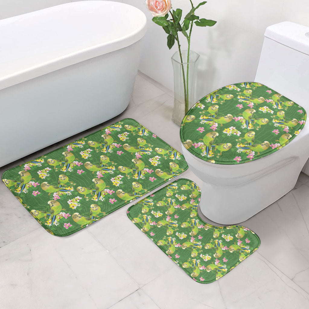 Australia Budgerigars Parakeets Bathroom Set Green And Yellow Bird Seamless Orchids Flowers