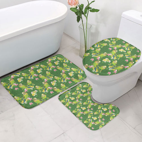 Australia Budgerigars Parakeets Bathroom Set Green And Yellow Bird Seamless Orchids Flowers