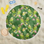 Australia Budgerigars Parakeets Beach Blanket Green And Yellow Bird Seamless Orchids Flowers
