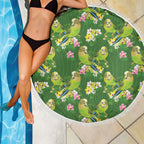 Australia Budgerigars Parakeets Beach Blanket Green And Yellow Bird Seamless Orchids Flowers