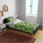 Australia Budgerigars Parakeets Bedding Set Green And Yellow Bird Seamless Orchids Flowers