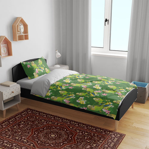Australia Budgerigars Parakeets Bedding Set Green And Yellow Bird Seamless Orchids Flowers