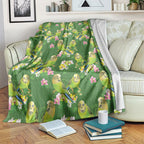 Australia Budgerigars Parakeets Blanket Green And Yellow Bird Seamless Orchids Flowers