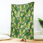 Australia Budgerigars Parakeets Blanket Green And Yellow Bird Seamless Orchids Flowers