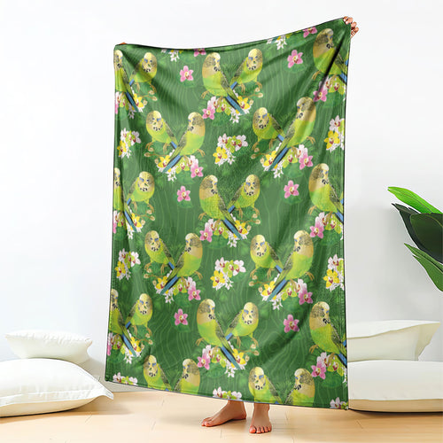 Australia Budgerigars Parakeets Blanket Green And Yellow Bird Seamless Orchids Flowers