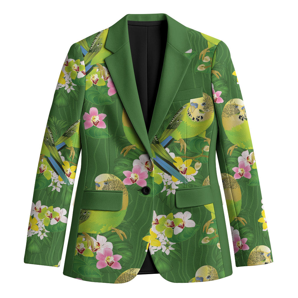 Australia Budgerigars Parakeets Blazer Green And Yellow Bird Seamless Orchids Flowers