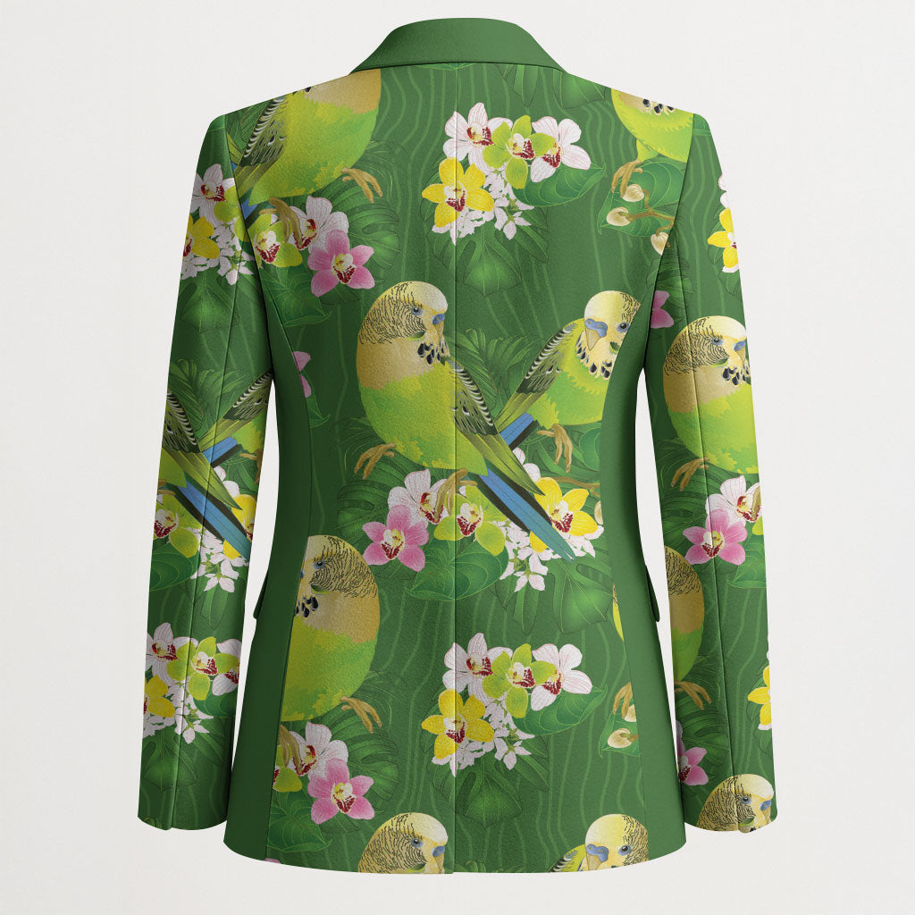 Australia Budgerigars Parakeets Blazer Green And Yellow Bird Seamless Orchids Flowers