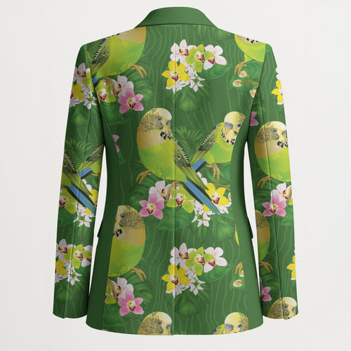 Australia Budgerigars Parakeets Blazer Green And Yellow Bird Seamless Orchids Flowers