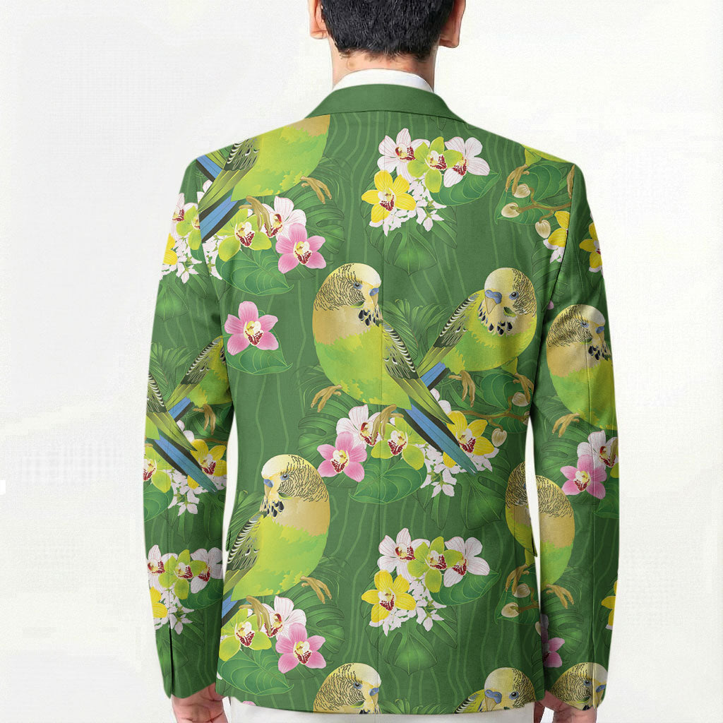 Australia Budgerigars Parakeets Blazer Green And Yellow Bird Seamless Orchids Flowers