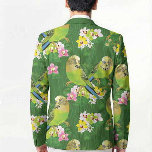 Australia Budgerigars Parakeets Blazer Green And Yellow Bird Seamless Orchids Flowers