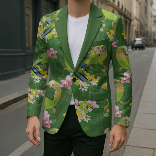 Australia Budgerigars Parakeets Blazer Green And Yellow Bird Seamless Orchids Flowers