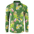 Australia Budgerigars Parakeets Button Sweatshirt Green And Yellow Bird Seamless Orchids Flowers