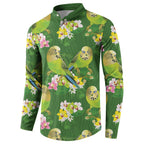 Australia Budgerigars Parakeets Button Sweatshirt Green And Yellow Bird Seamless Orchids Flowers
