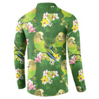 Australia Budgerigars Parakeets Button Sweatshirt Green And Yellow Bird Seamless Orchids Flowers