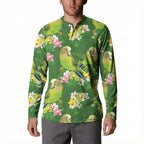 Australia Budgerigars Parakeets Button Sweatshirt Green And Yellow Bird Seamless Orchids Flowers