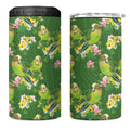 Australia Budgerigars Parakeets 4 in 1 Can Cooler Tumbler Green And Yellow Bird Seamless Orchids Flowers