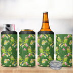 Australia Budgerigars Parakeets 4 in 1 Can Cooler Tumbler Green And Yellow Bird Seamless Orchids Flowers