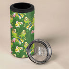Australia Budgerigars Parakeets 4 in 1 Can Cooler Tumbler Green And Yellow Bird Seamless Orchids Flowers