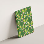 Australia Budgerigars Parakeets Canvas Wall Art Green And Yellow Bird Seamless Orchids Flowers
