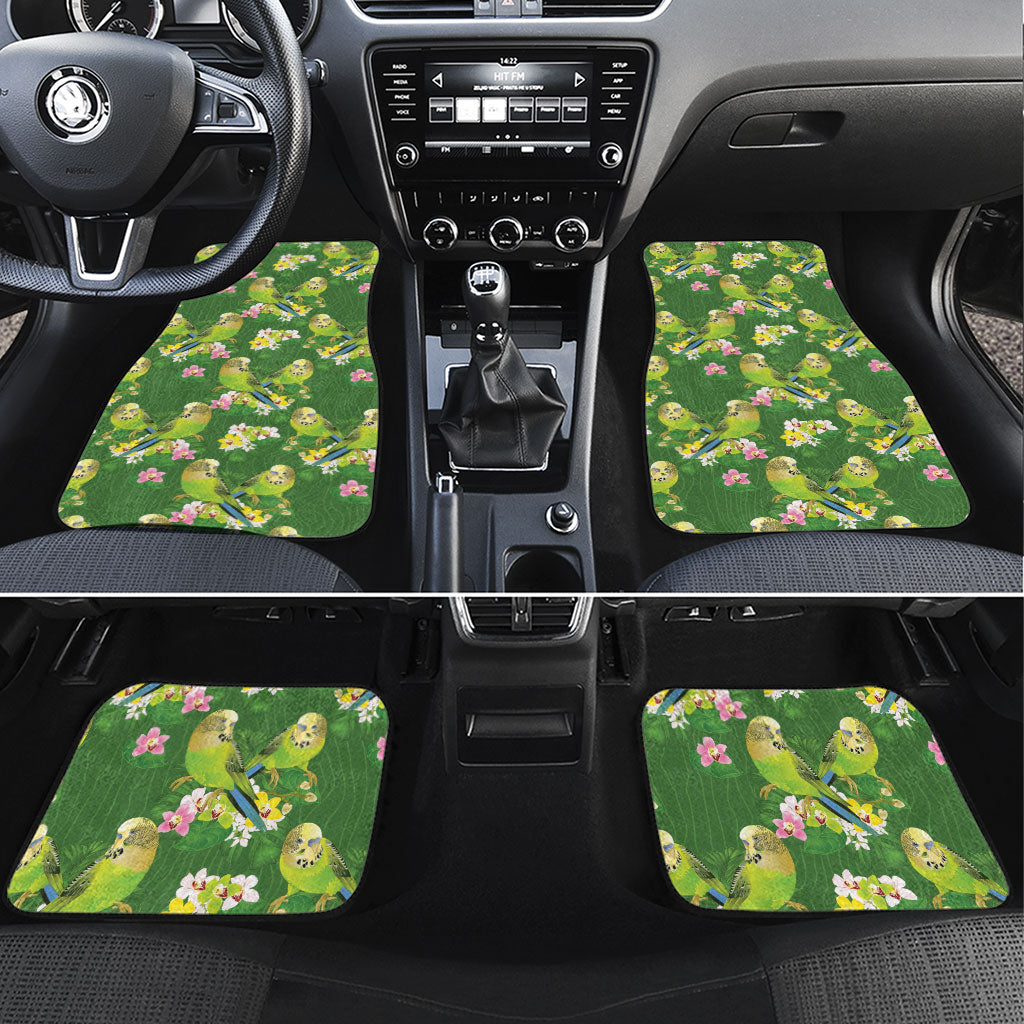 Australia Budgerigars Parakeets Car Mats Green And Yellow Bird Seamless Orchids Flowers