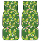 Australia Budgerigars Parakeets Car Mats Green And Yellow Bird Seamless Orchids Flowers