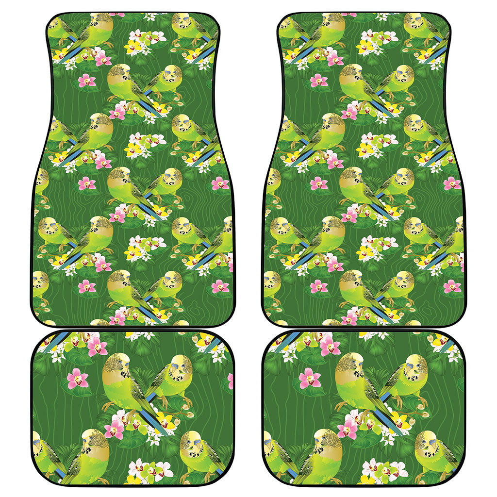 Australia Budgerigars Parakeets Car Mats Green And Yellow Bird Seamless Orchids Flowers