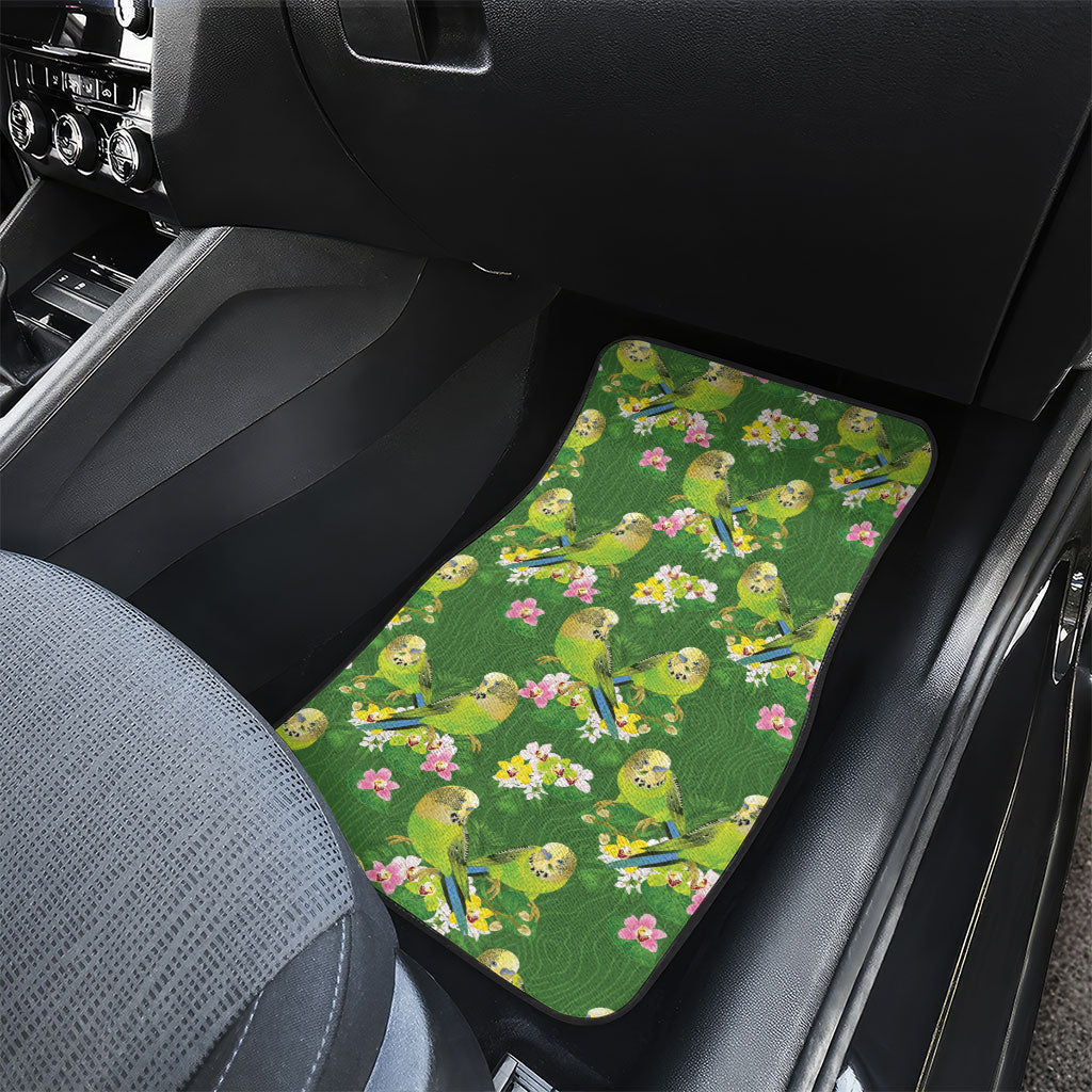 Australia Budgerigars Parakeets Car Mats Green And Yellow Bird Seamless Orchids Flowers