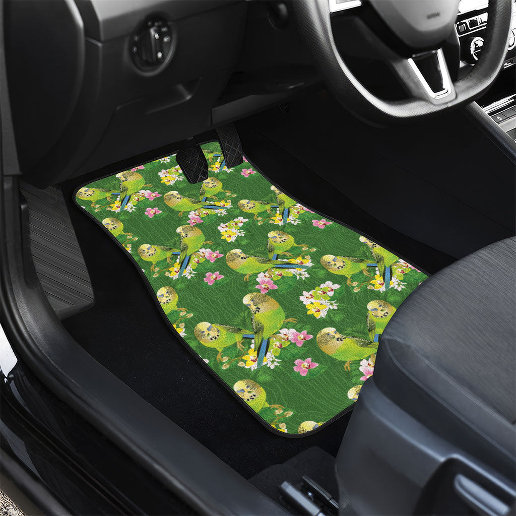 Australia Budgerigars Parakeets Car Mats Green And Yellow Bird Seamless Orchids Flowers