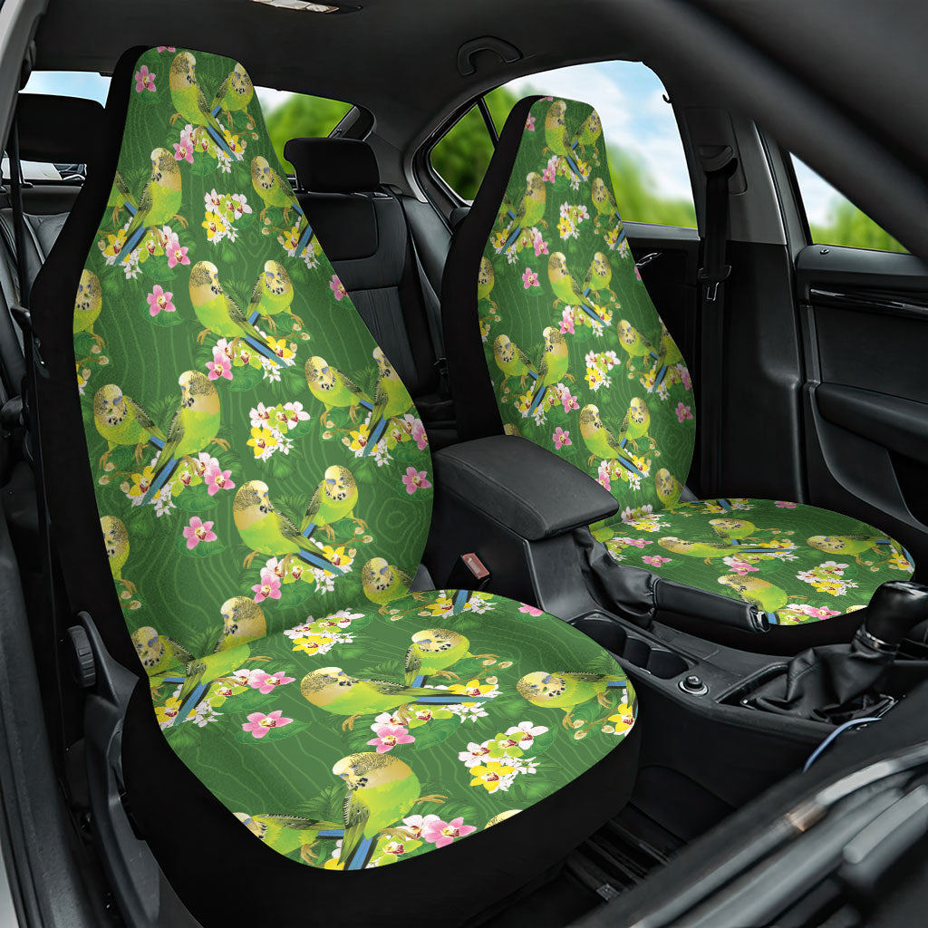 Australia Budgerigars Parakeets Car Seat Cover Green And Yellow Bird Seamless Orchids Flowers